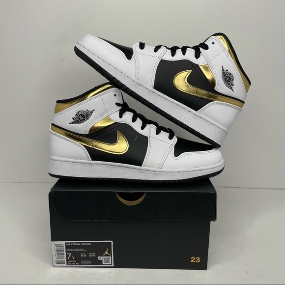 Jordan Shoes - Nike Air Jordan 1 Retro Mid GS “White Gold” NEW